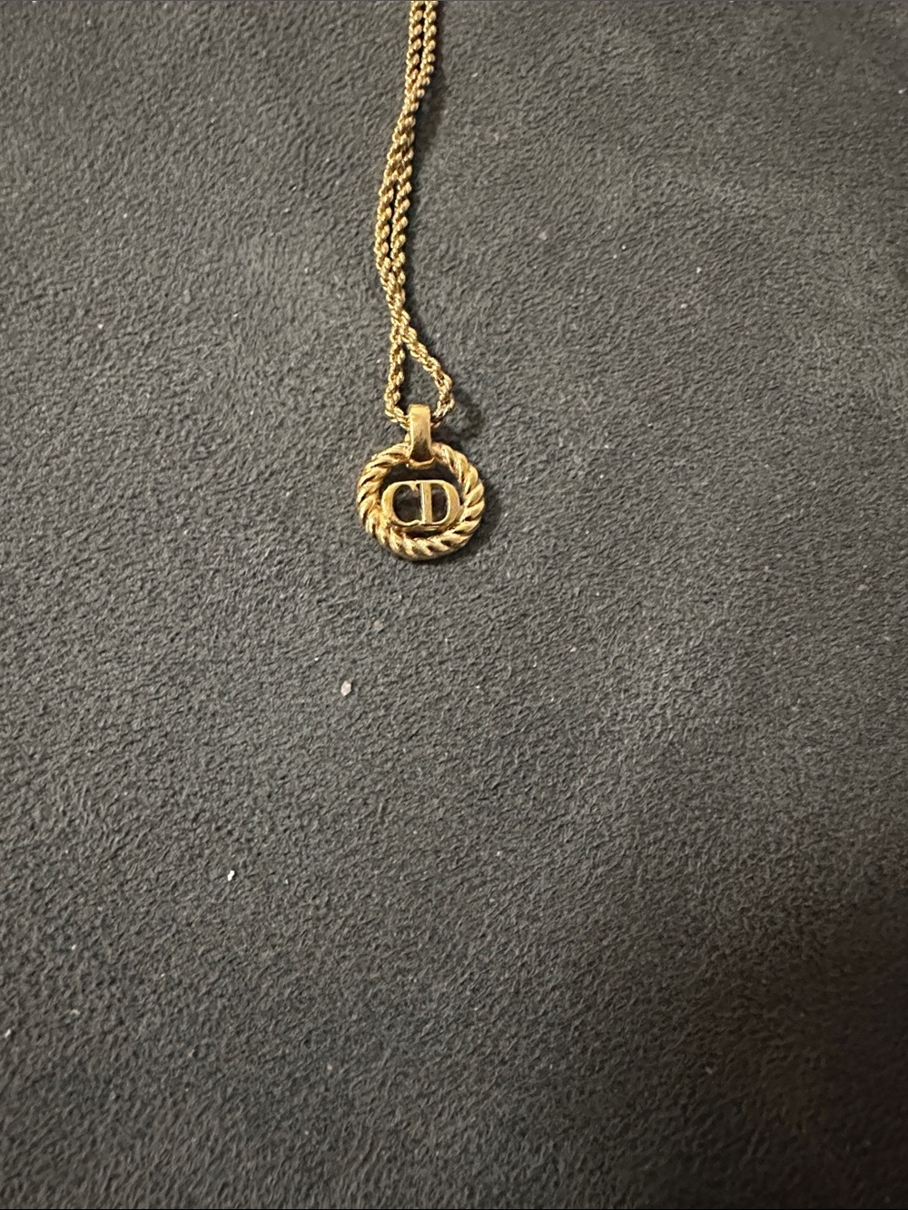 Dior Gold-Tone Rope Chain Necklace with Signature CD Pendant PREOWNED